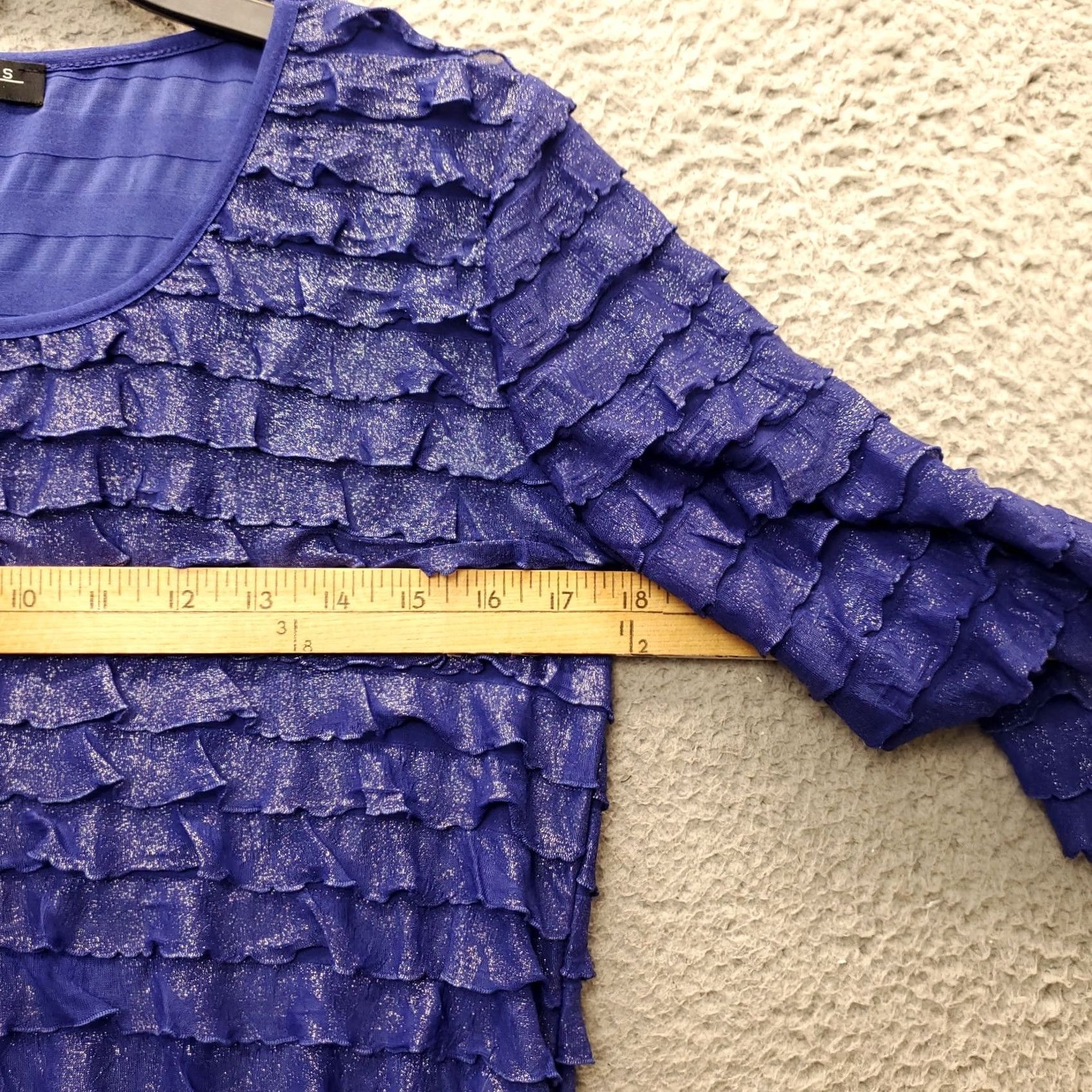 Vintage Notations Womens S Blue Lined Ruffle Long Sleeve Round Neck Tunic Top Size S / US 4 / IT 40 - 5 Thumbnail