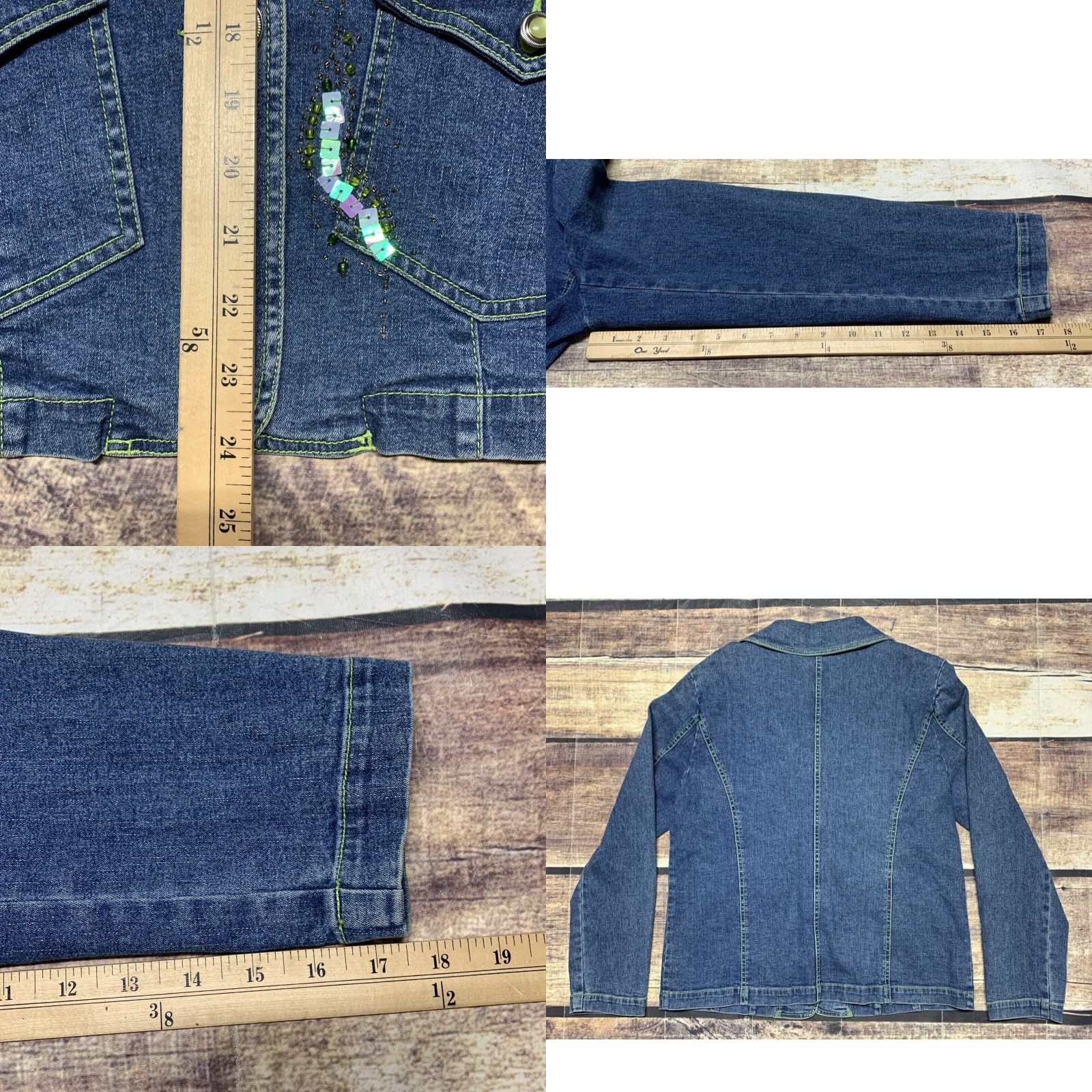 Denime Patchington Denim Jacket Light Weight Gemmed Buttons Mint Green Stitching Medium Jacket Women M Blue Denim New Kangaroo Pocket Hand Wash Only Size M / US 6-8 / IT 42-44 - 9 Thumbnail