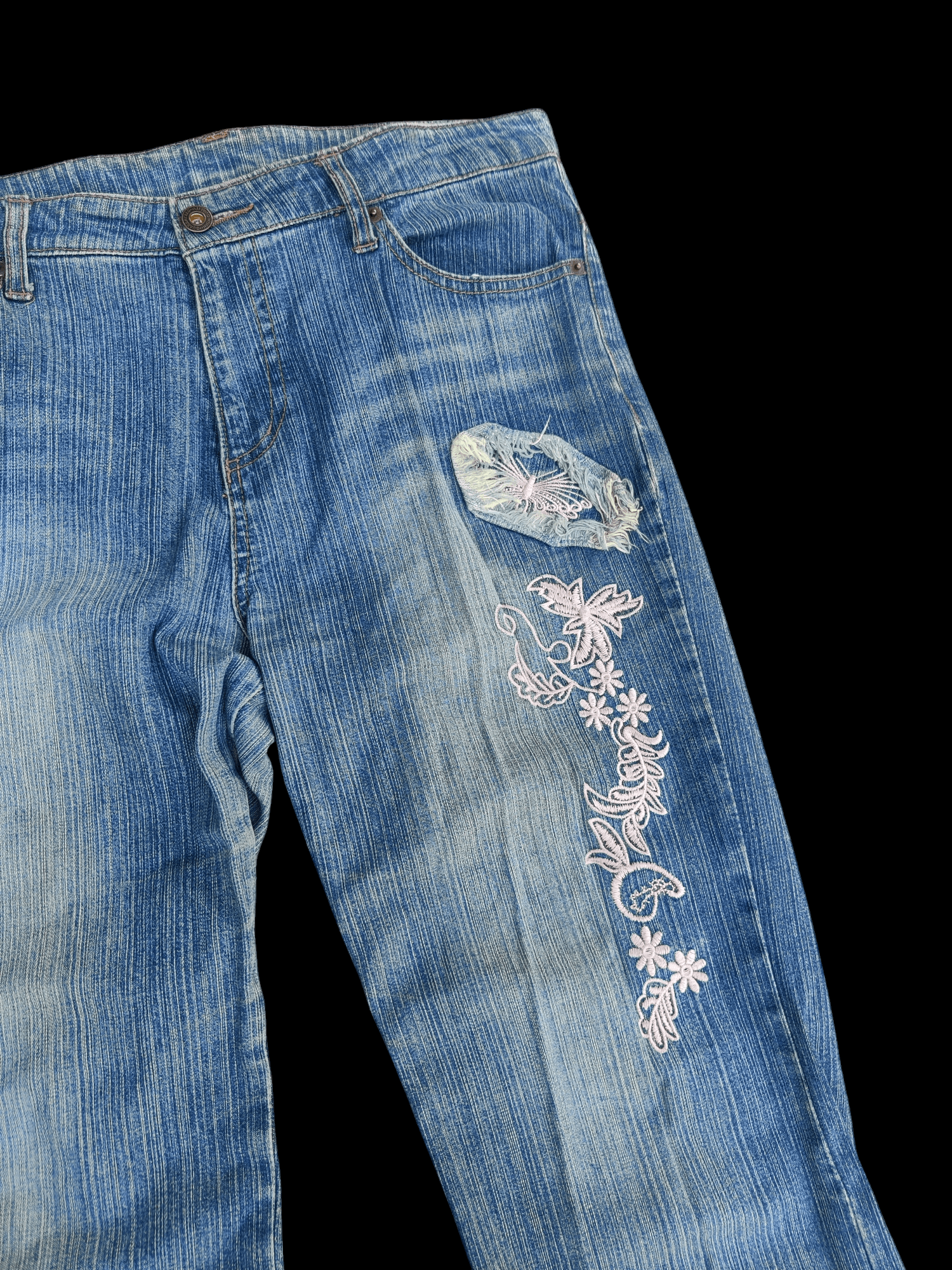 If Six Was Nine 🌟Flare🌟 Vintage Japanese Unbranded Stripe Embroided Jeans Size US 34 / EU 50 - 2 Thumbnail