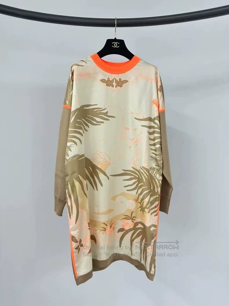 Hermes Hermes Printed silk mixed long-sleeve dress Size XXS / US 00 / IT 34 - 1 Thumbnail