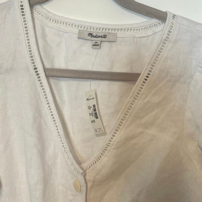 Madewell Madewell Cassie Button-Front Midi Dress Linen White Size XS Size XS / US 0-2 / IT 36-38 - 6 Thumbnail