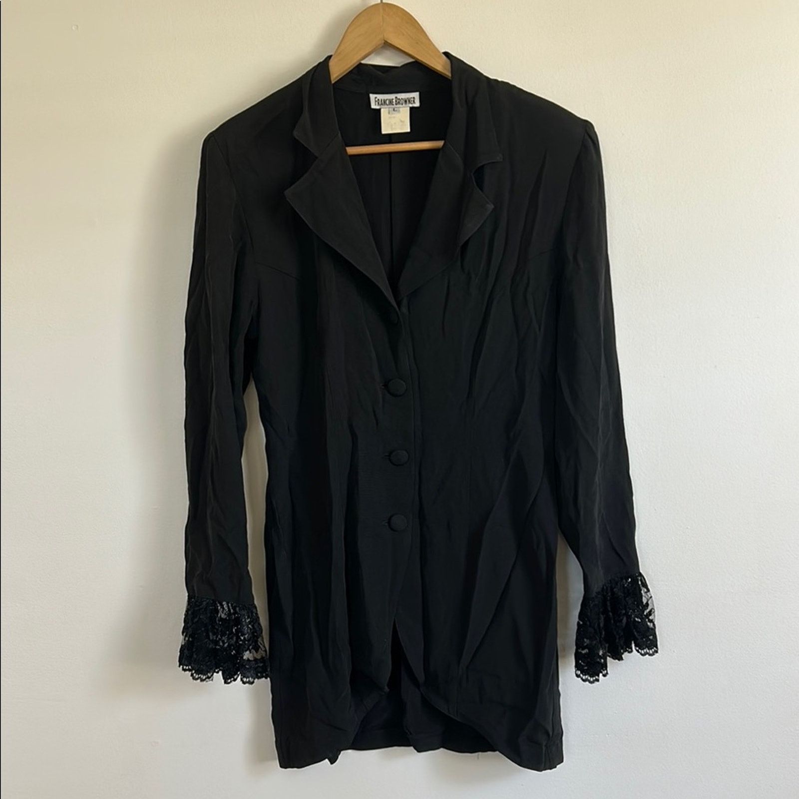 Vintage Vintage Francine Browner Black Blazer with Lace Size L / US 10 / IT 46 - 1 Thumbnail