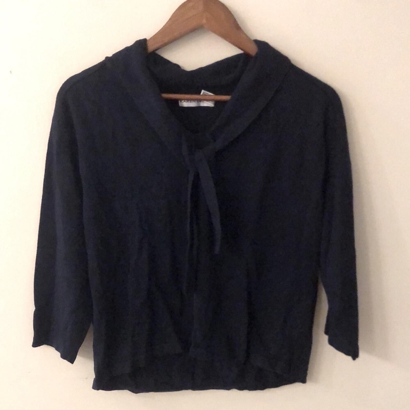 Other Karen Lessly Navy Crop Sweater v neck bow cotton blend SZ L Size L / US 10 / IT 46 - 1 Thumbnail
