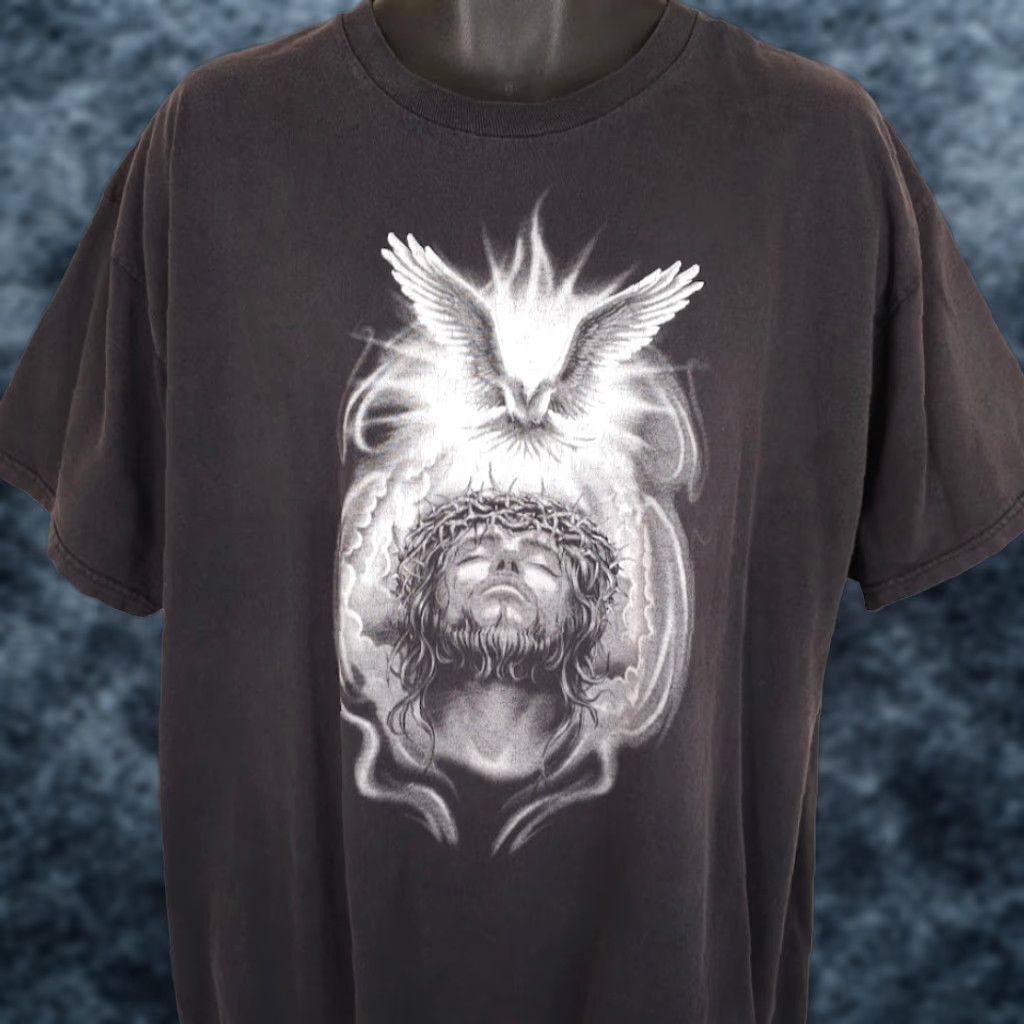 Vintage VINTAGE? Christian T Shirt Mens Size 2XL Black Jesus Christ Crown Of Thorns White Dove Size US XXL / EU 58 / 5 - 1 Thumbnail