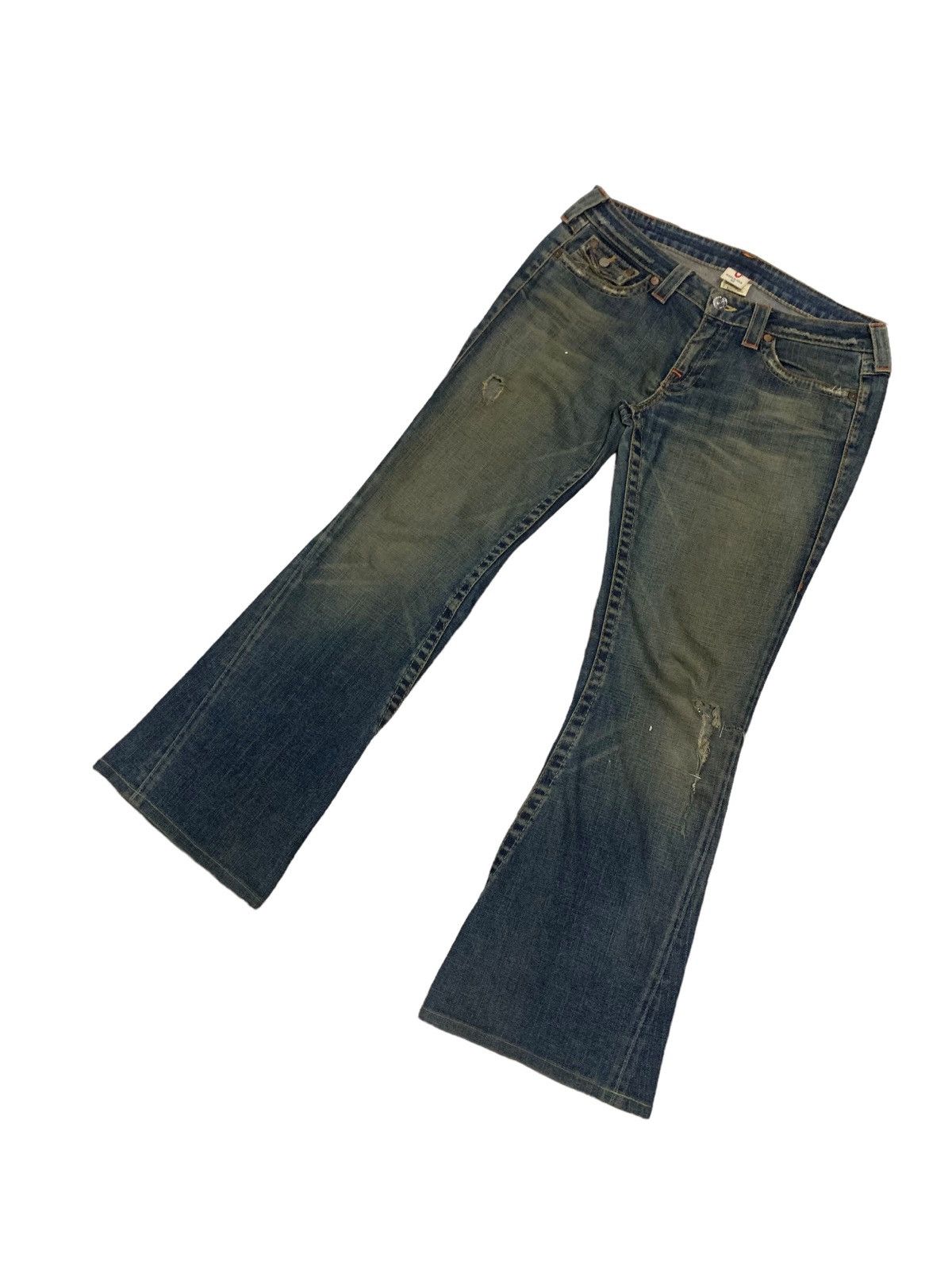 True Religion × Vintage 🔥Flare🔥 Vintage 90s True Religion Distress Bootcut Jeans Size US 34 / EU 50 - 7 Thumbnail