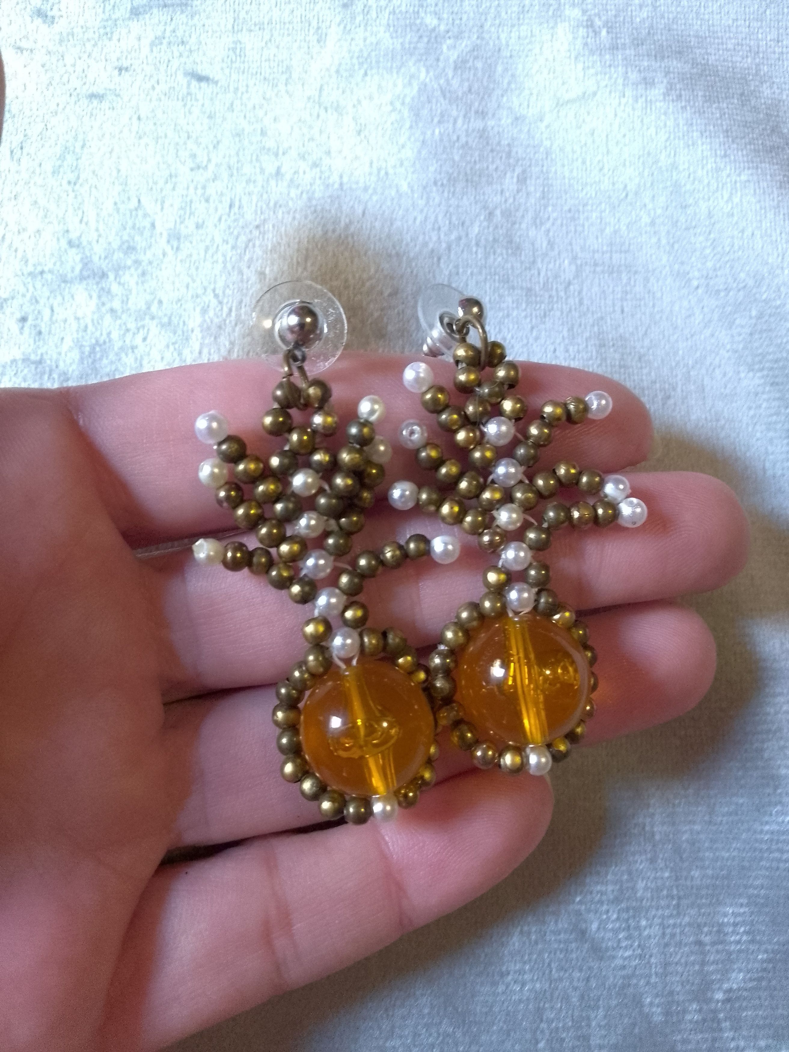 Handmade Necklace. Vintage brass, resin. Feather pendant Earrings Size ONE SIZE - 6 Thumbnail