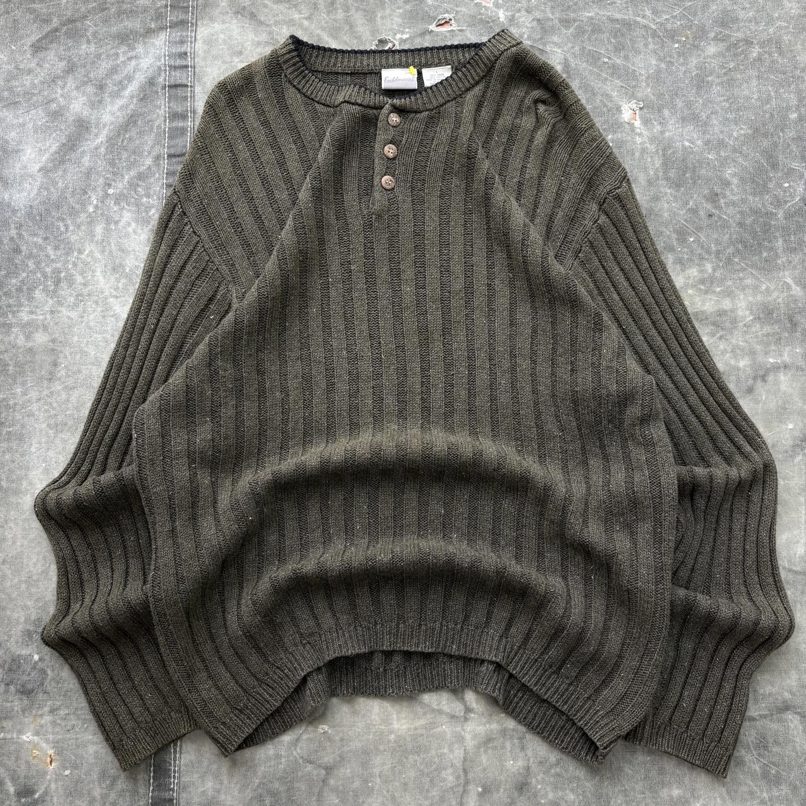 Fieldmaster Vintage 90s Y2K Olive Green Thick Ribbed Knit Henley ...
