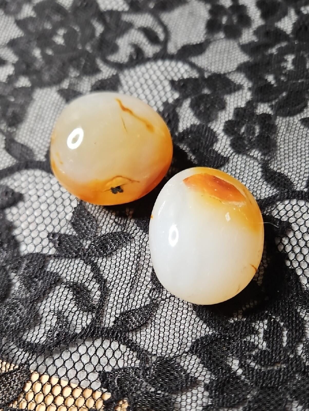 Other White and Orange Agate Cabochon Pair Size ONE SIZE - 1 Preview