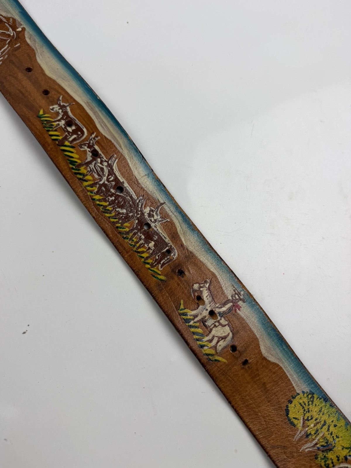 Japanese Brand rare design vintage style painted leather belt tc43 Size 36 - 3 Thumbnail