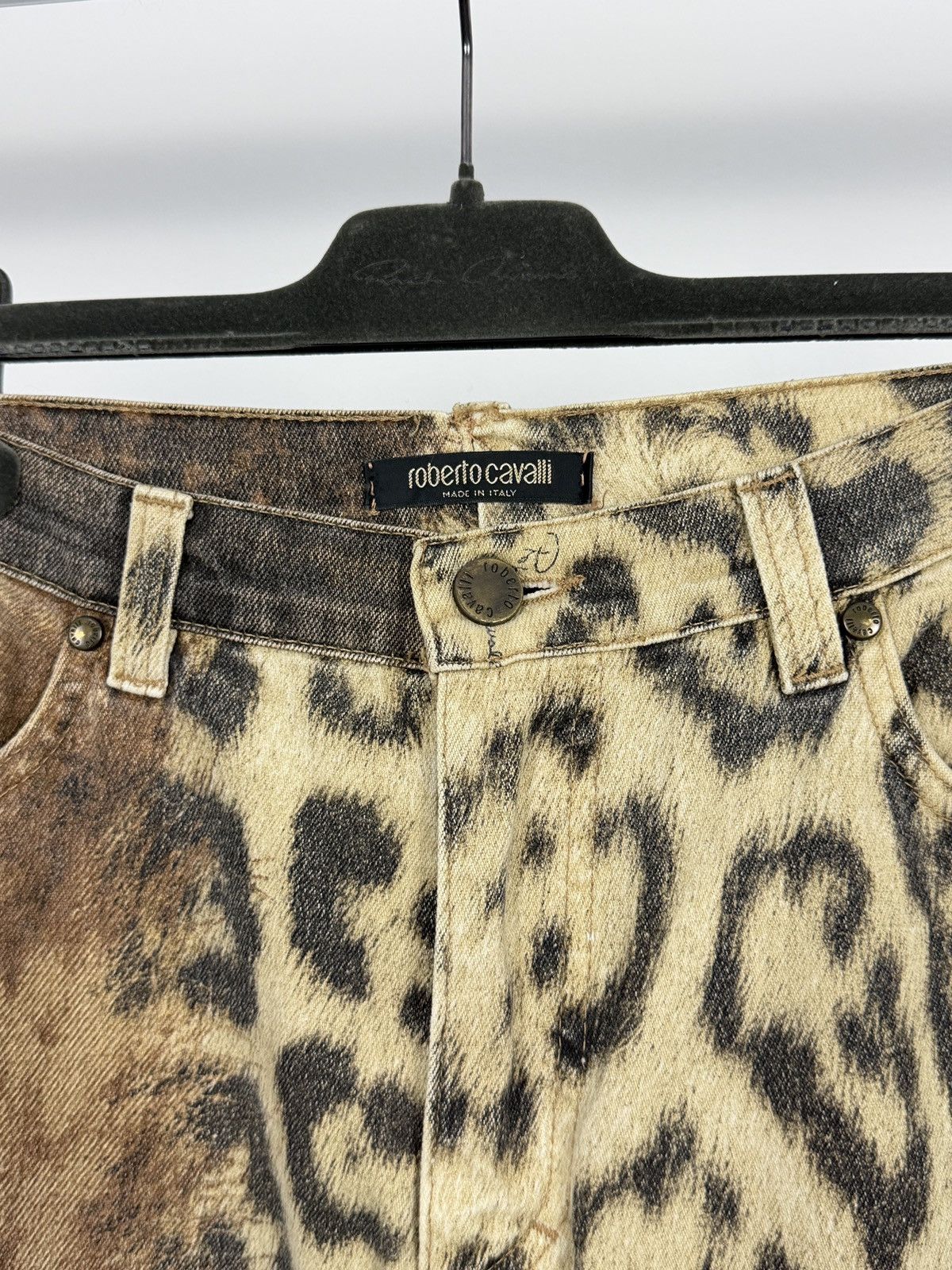 Roberto Cavalli Roberto Cavalli 2000’s Flared Leopard Explosion Denim Jeans Size 28" / US 6 / IT 42 - 3 Thumbnail