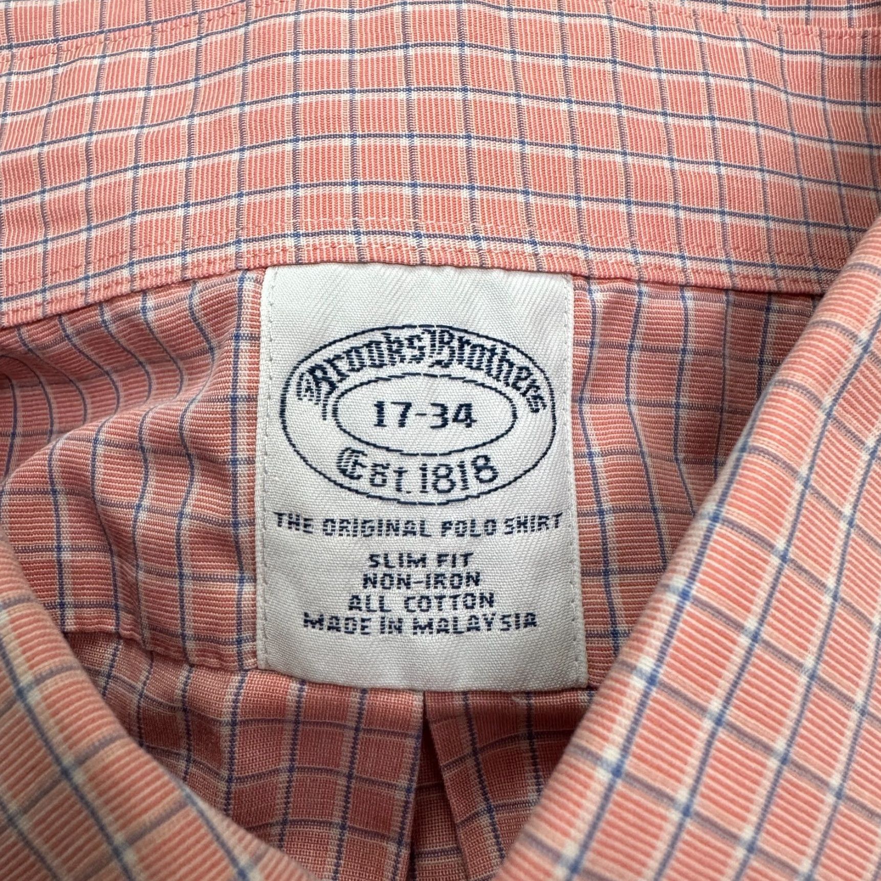 Brooks Brothers Brooks Brothers Dress Shirt Mens 17-34 Orange Plaid Non Iron Slim Fit Shirt Size 46R - 7 Thumbnail