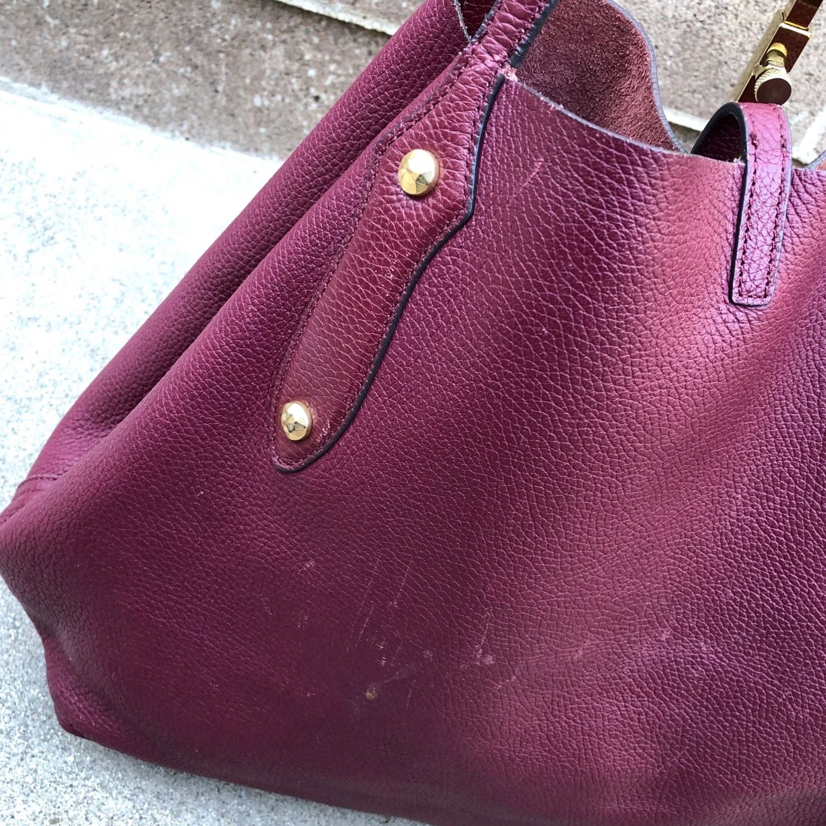 Vintage ANNABEL INGALL Large Isabella Tote Bag Purse Women's Designer Shoulder Burgundy Tote Bag Women 14" W 21" H 4" D Leather N/A Size ONE SIZE - 7 Thumbnail