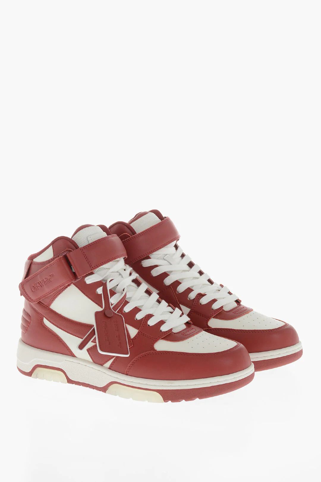 Off-White og1mm0426 Two-Tone Leather Hi-Top Sneakers in White & Red Size US 8 / EU 41 - 3 Thumbnail