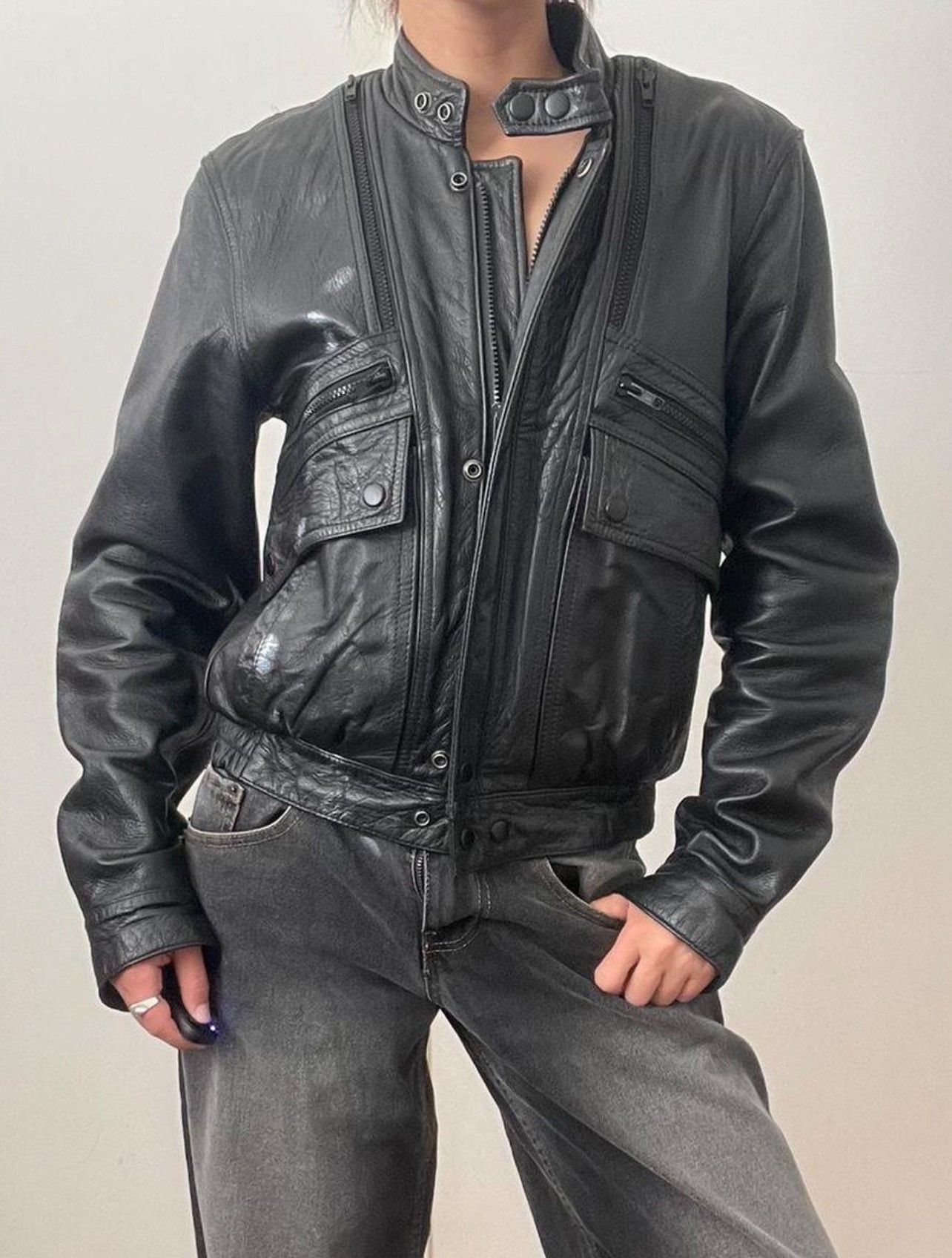 Vintage Utility leather bomber jacket Size S / US 4 / IT 40 - 2 Thumbnail