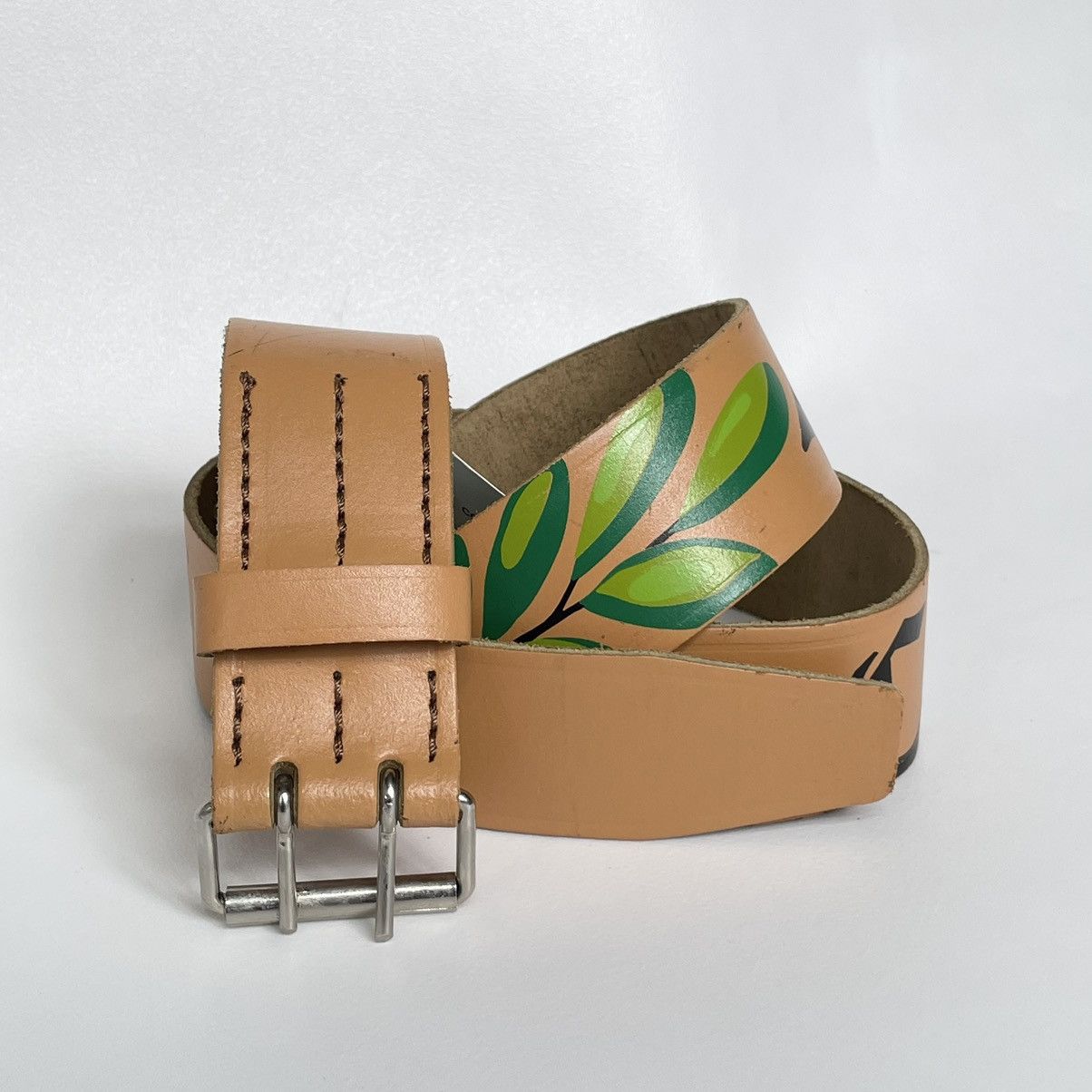 Comme des Garcons ‘Script Print’ Tan Leather Belt Size 32 - 2 Thumbnail