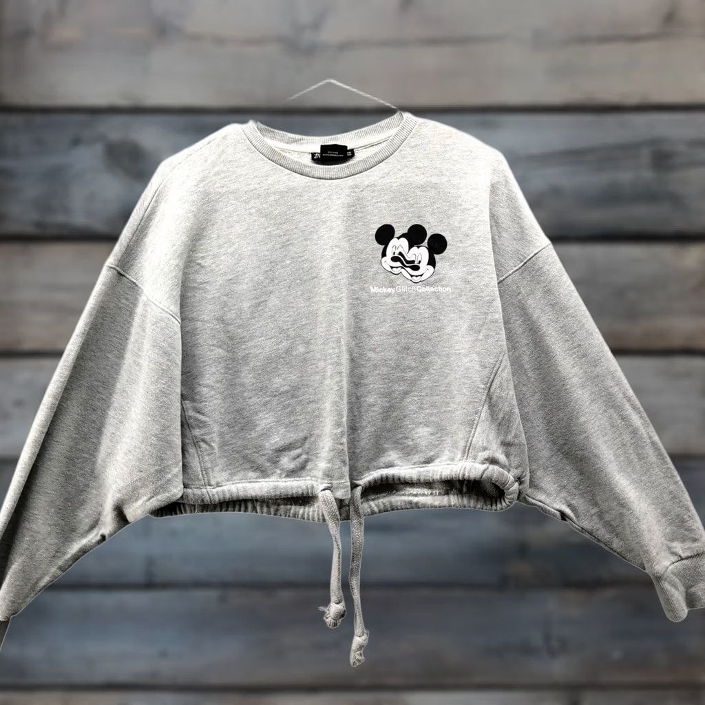 Zara Zara Disney Mickey Glitch Collection Sweatshirt Womens S Gray Dolman Cropped Size S / US 4 / IT 40 - 1 Thumbnail