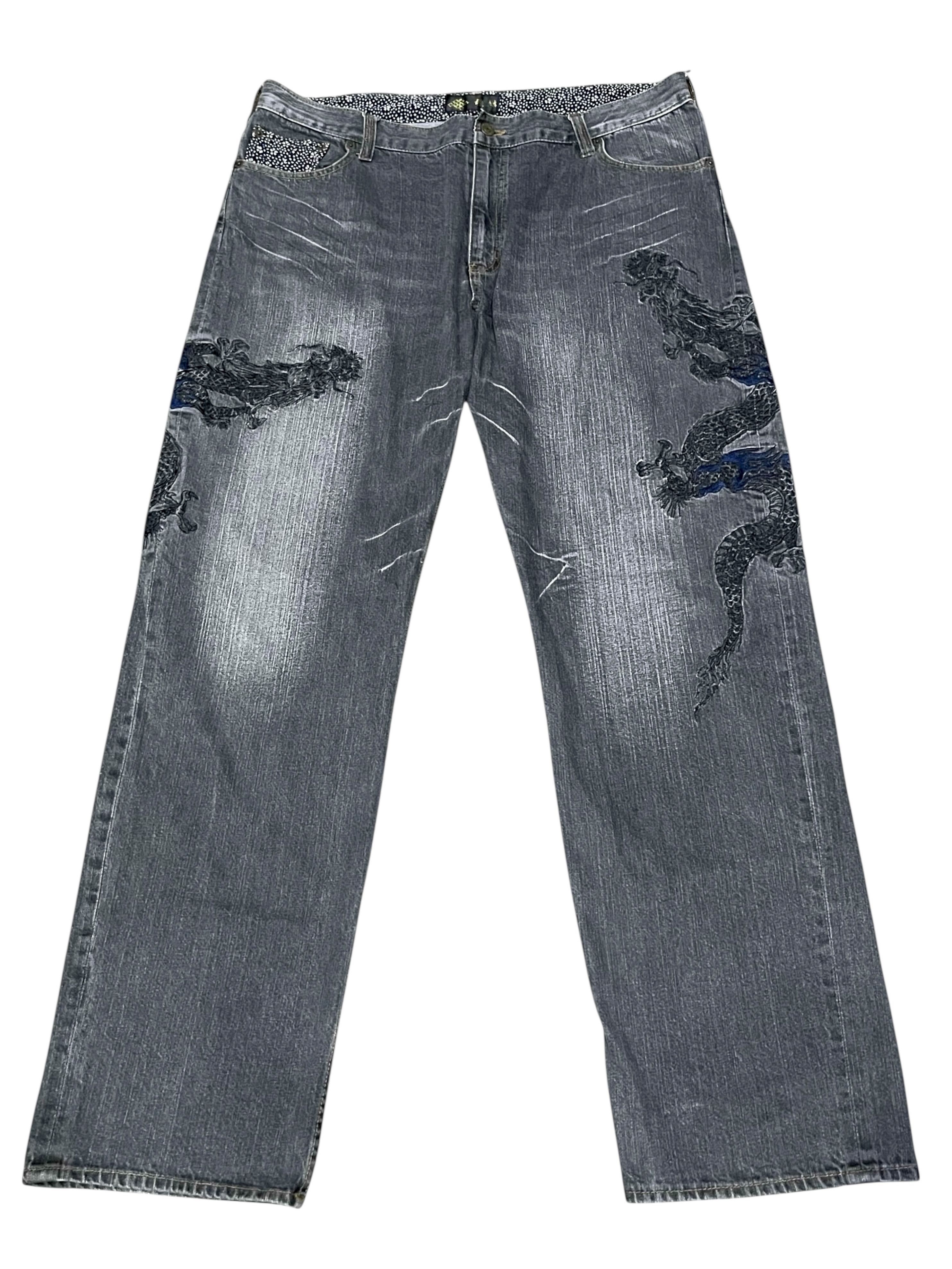 Dragonfly Sukajan Embroidery Black Dragon Tattoo Wear Denim Karakuri Size US 38 / EU 54 - 1 Thumbnail