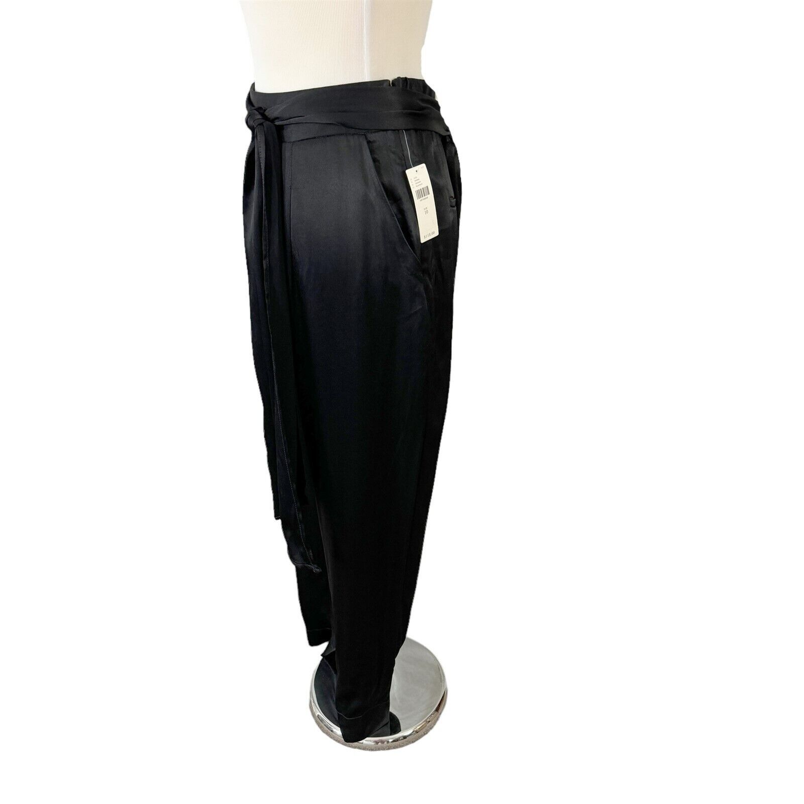 Anthropologie Anthropologie Ett:Twa Black Satin Dress Pants Size 10 Tie Wa Size 32" / US 10 / IT 46 - 6 Thumbnail