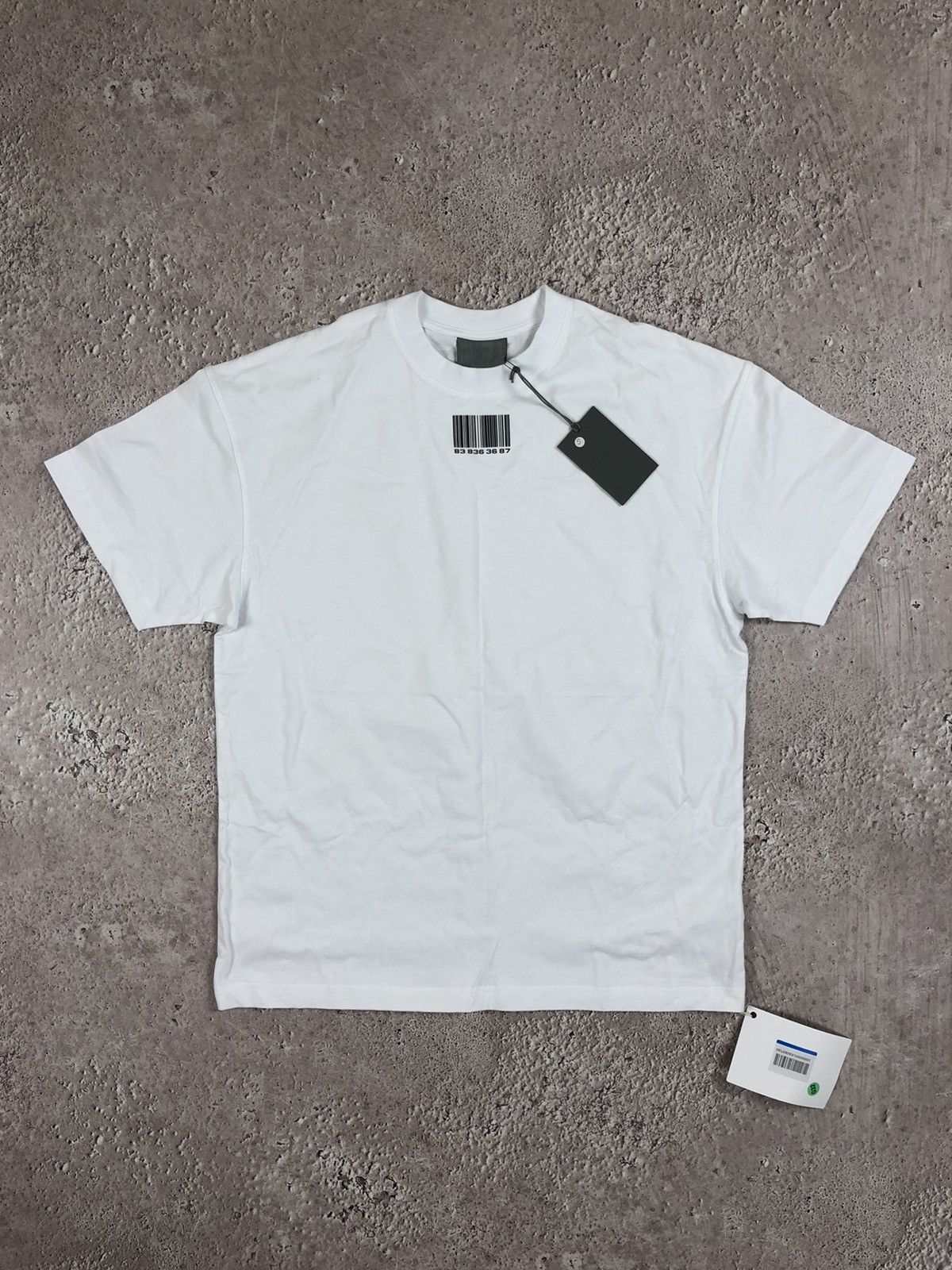 image of Vetements New Big Logo T-Shirt Barcode in White, Men's (Size Small)
