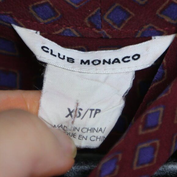 Club Monaco Club Monaco Silk Geometric Patterned Tie Long Sleeve Blouse Size XS / US 0-2 / IT 36-38 - 7 Thumbnail