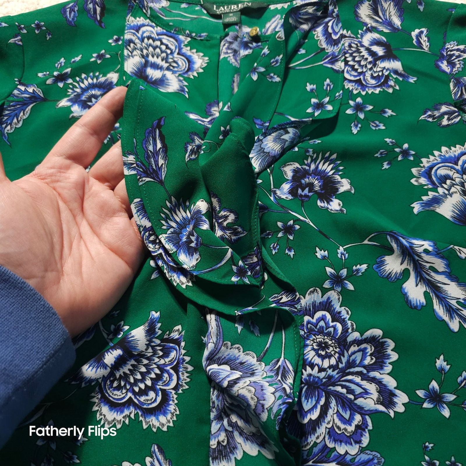 Ralph Lauren Lauren Ralph Lauren Green Blue Floral Ruffle Blouse M Size M / US 6-8 / IT 42-44 - 5 Thumbnail