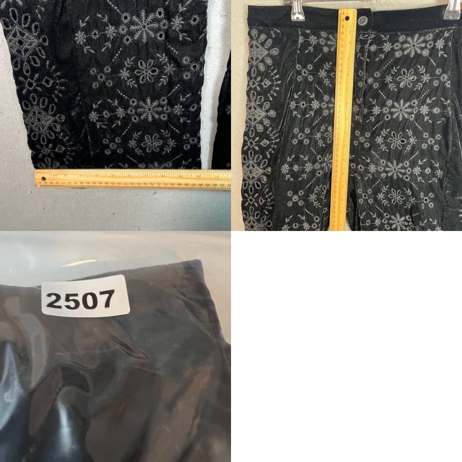 Zara Zara Womens Large Black Velvet Embroidered High-Rise Pants Dress Pants Wide-Leg Vintage: No Size 36" / US 14 / IT 50 - 8 Thumbnail