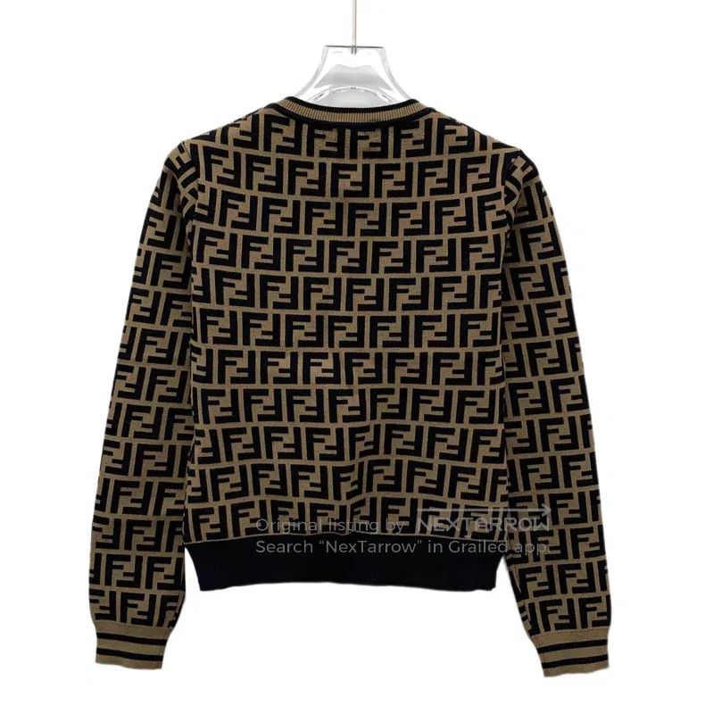 Fendi Fendi Dark Brown Logo Monogram Printed Long Sleeve Knit To Size S / US 4 / IT 40 - 2 Thumbnail