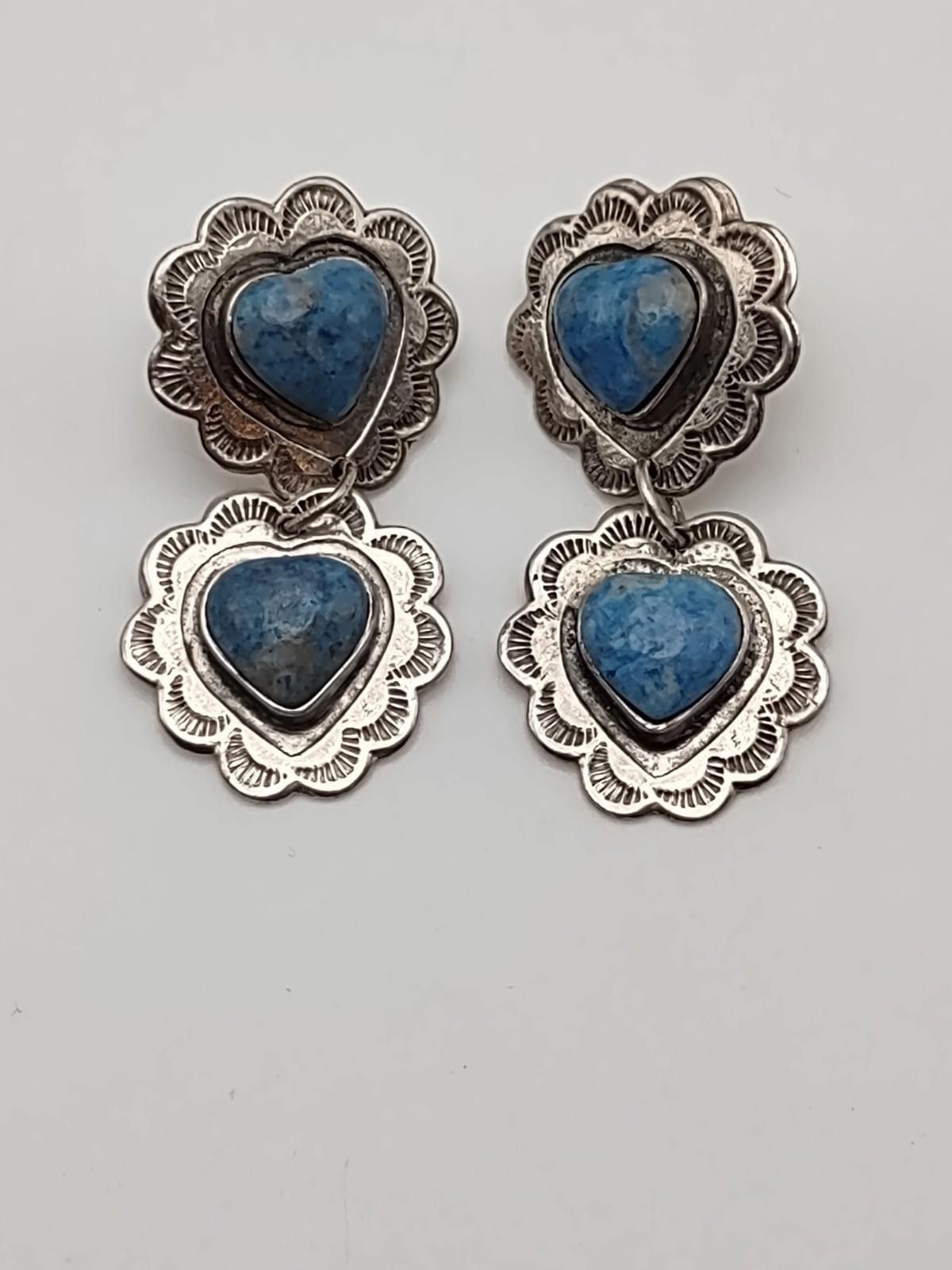 The Unbranded Brand Sterling Silver Turquoise Style Double Heart Dangle Earrings Size ONE SIZE - 1 Thumbnail