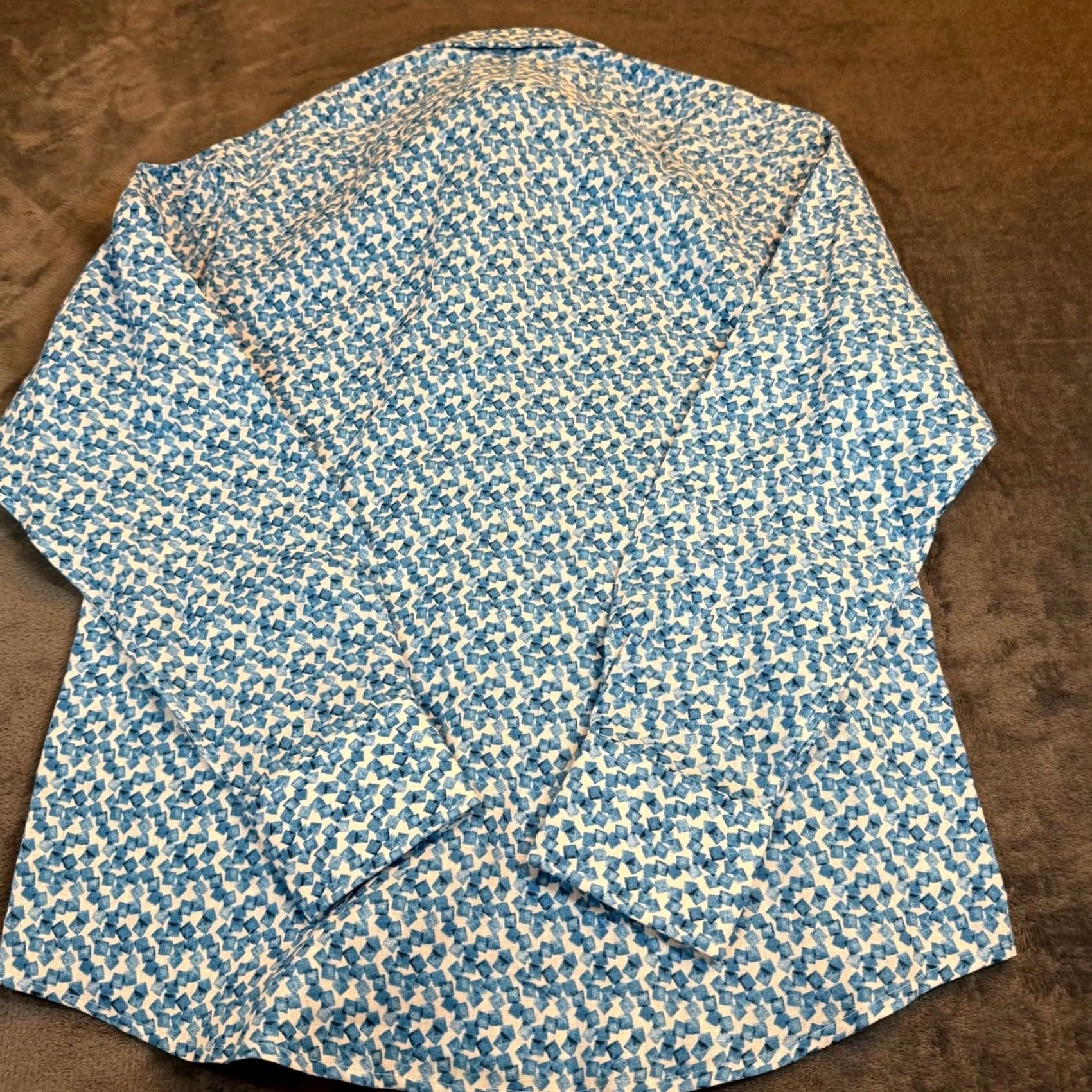 Vintage Quieti Blue Geometric Print 100% Linen Button Down Shirt Mens S NWT Size US S / EU 44-46 / 1 - 6 Thumbnail