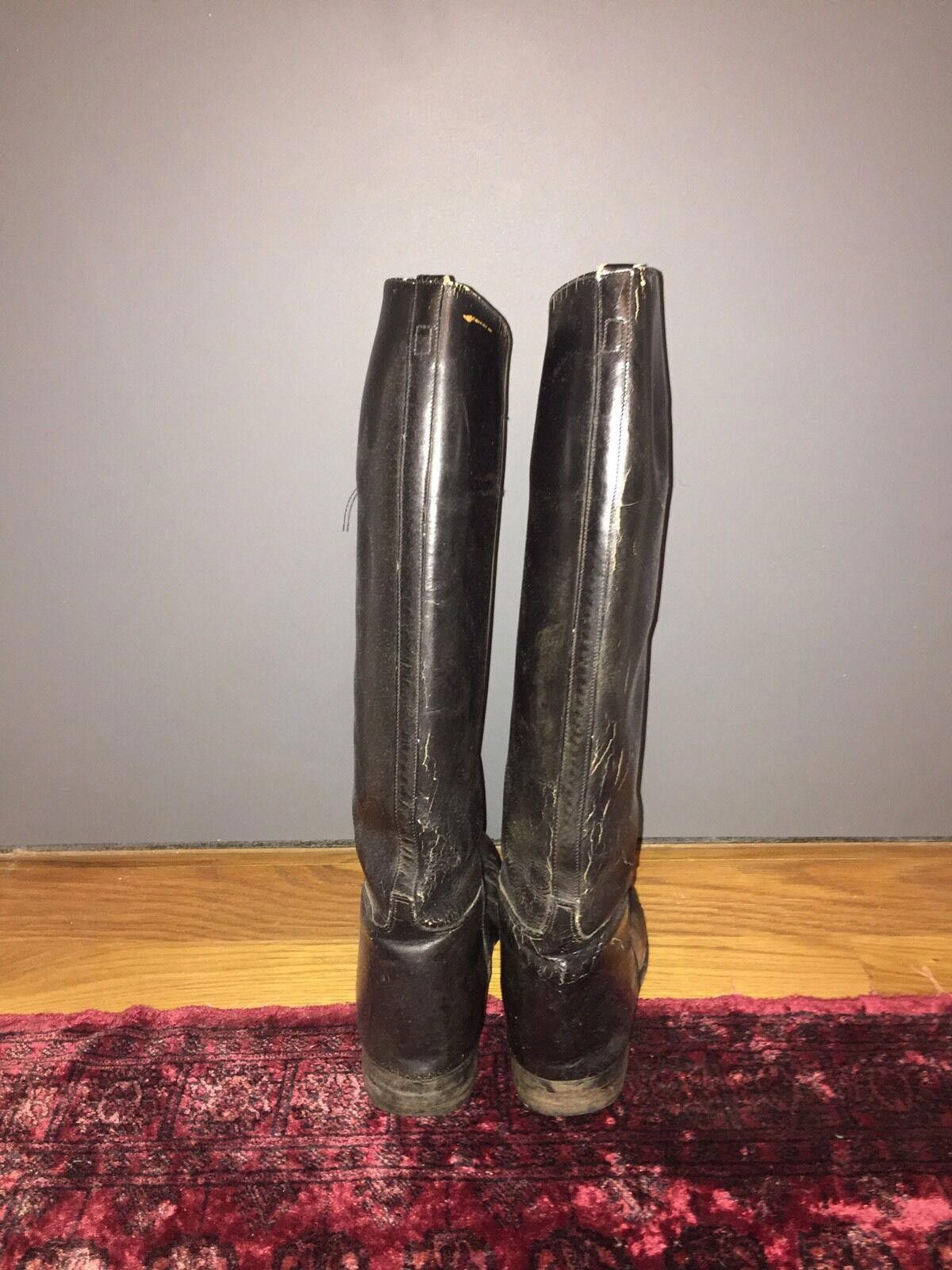 Designer Vintage Unisex Black Leather Tall Riding Boots Size ONE SIZE - 4 Thumbnail