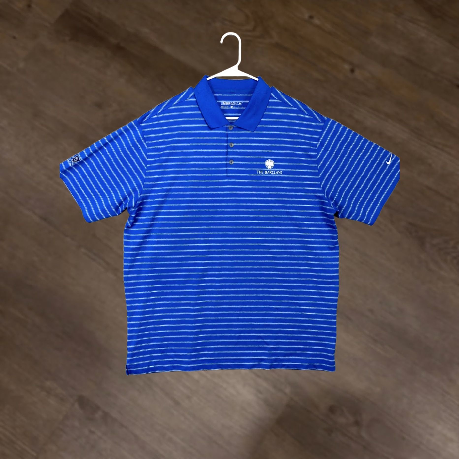 Nike Nike Golf Polo Mens XL Dri-Fit Blue Pinstripe The Barclays Swoosh Rugby Shirt Size US XL / EU 56 / 4 - 1 Thumbnail