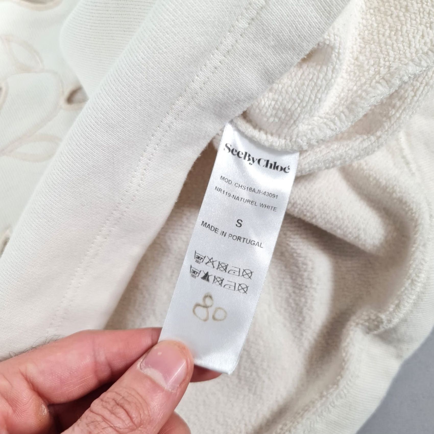 Vintage See By Chloé Sweatshirt Womens Beige Small Relaxed Cropped Embroidered Cut Off Crew Neck Pullover Activewear 100% Cotton Size S / US 4 / IT 40 - 6 Thumbnail