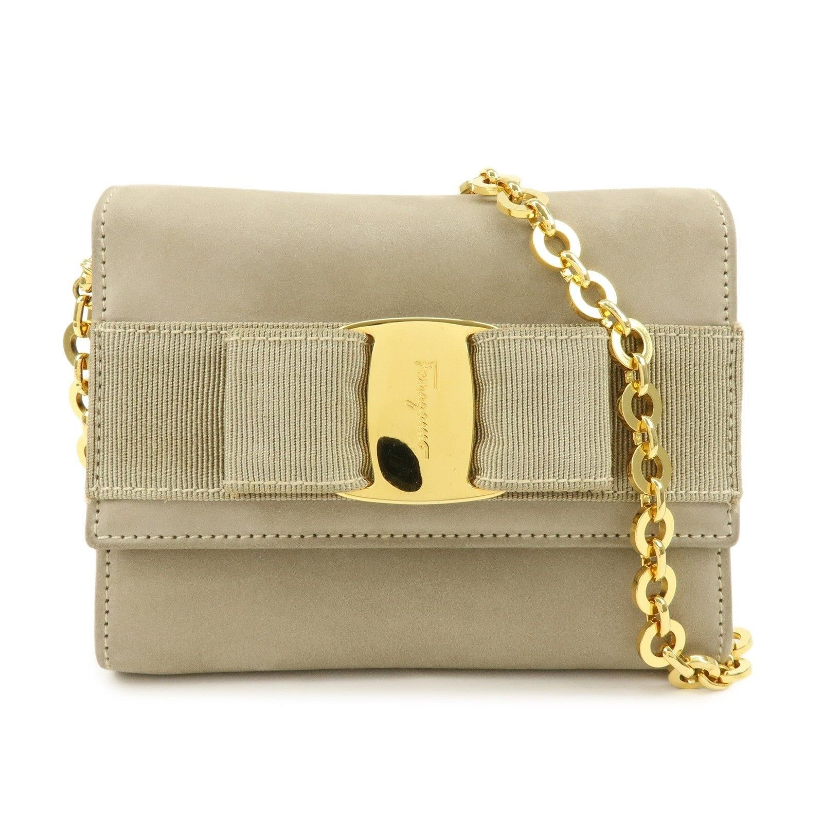 Salvatore Ferragamo Ferragamo Vara Suede Flap Bag Beige Size ONE SIZE - 1 Thumbnail
