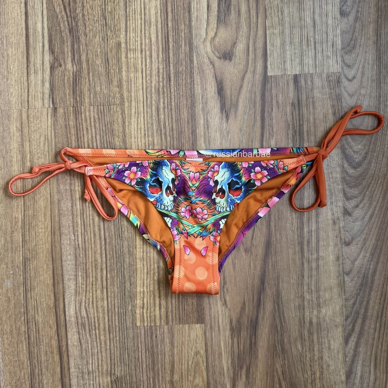 Ed Hardy ED HARDY Vintage Y2K Yellow Orange Floral Skulls Bikini Set Size L / US 10 / IT 46 - 5 Thumbnail
