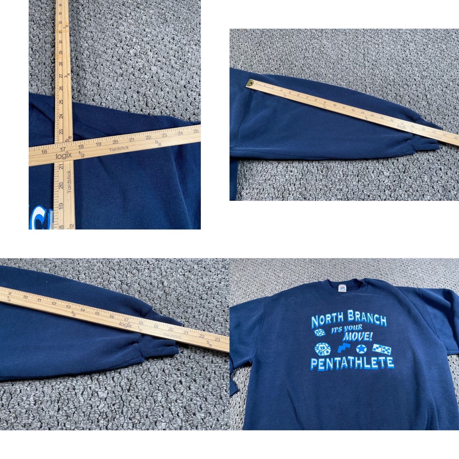 Jerzees VINTAGE Jerzees Sweatshirt North Branch Michigan Pentathlete Adult XL Blue 50/50 Graphic Print 90s City Sports Mens Size US XL / EU 56 / 4 - 8 Thumbnail