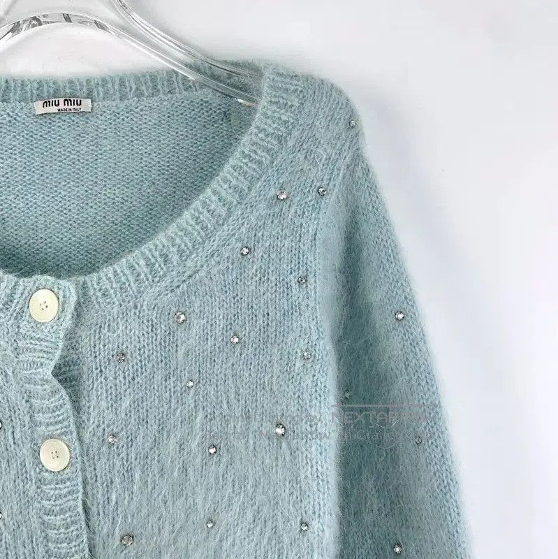 Miu Miu Miu Miu Light Blue Mohair Cardigan for Women . Size M / US 6-8 / IT 42-44 - 3 Thumbnail