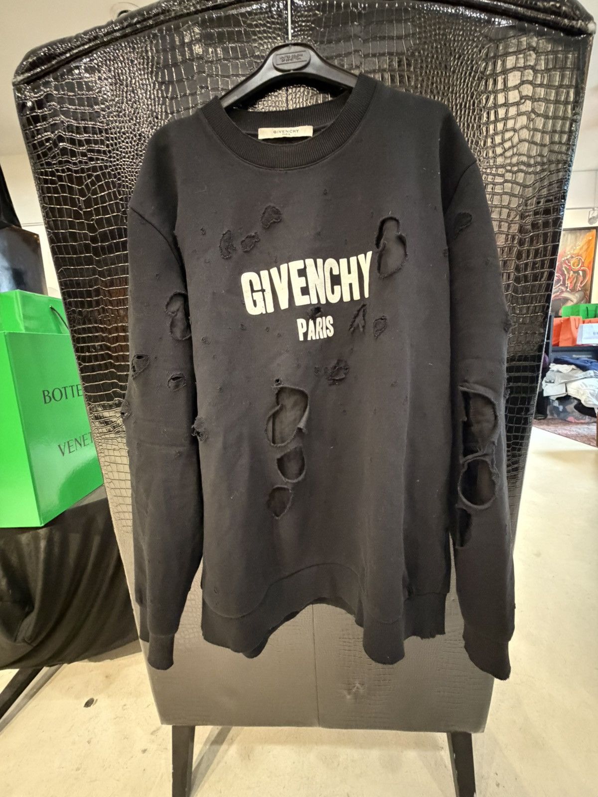 Givenchy 🔥 GIVENCHY Paris Distressed "Destroyed" Logo Sweatshirt 🔥 Size US XXL / EU 58 / 5 - 2 Thumbnail