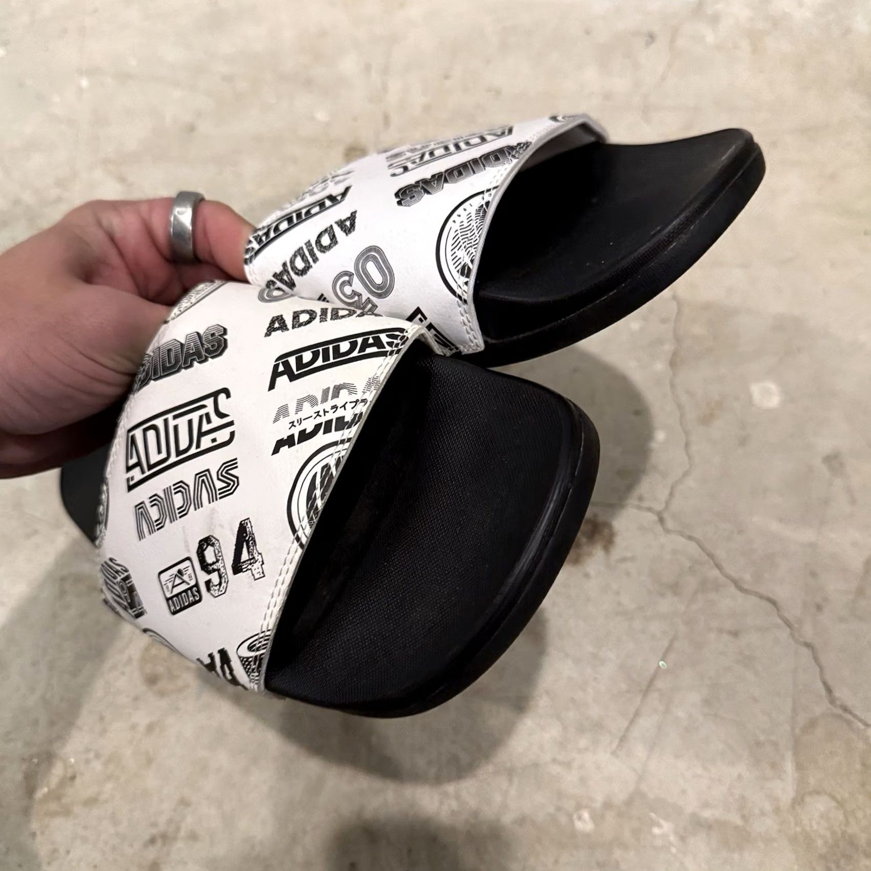Adidas Adidas FZ1751 Mens Size 11 Black/White Adilette Print Comfort Slide Sandals - Vintage Style Size ONE SIZE - 3 Thumbnail