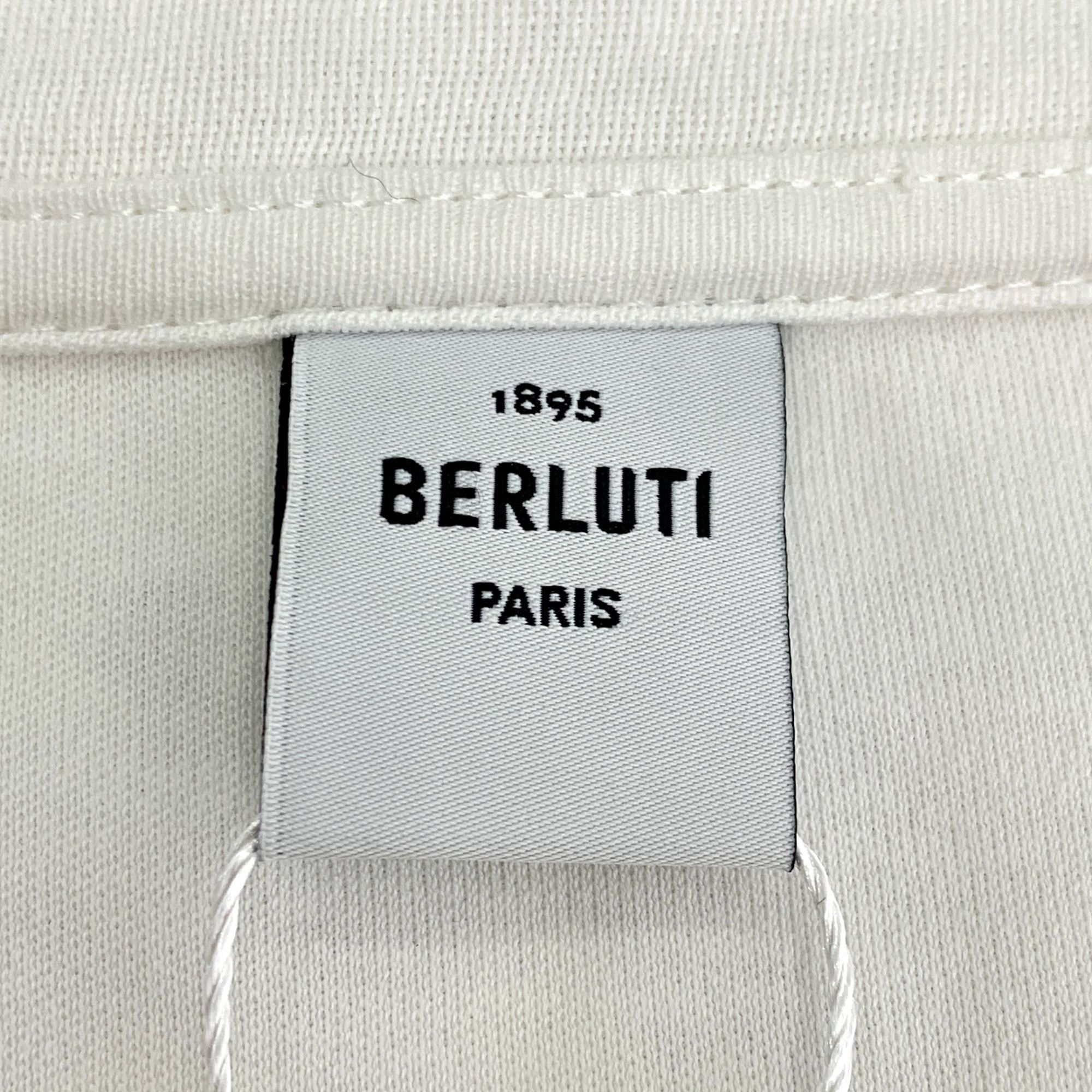Berluti Berluti White Logo Letter Print Cotton Crew Neck T-Shirt (Si Size US S / EU 44-46 / 1 - 2 Thumbnail