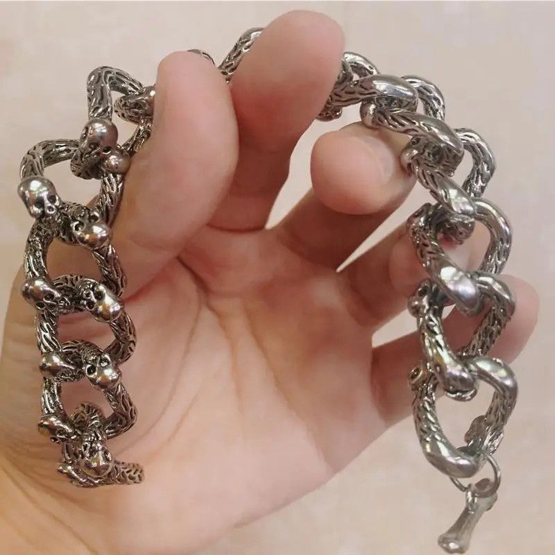 Jewelry 22cm Cuban Chain Rock Skull Link Bracelet Size ONE SIZE - 3 Thumbnail