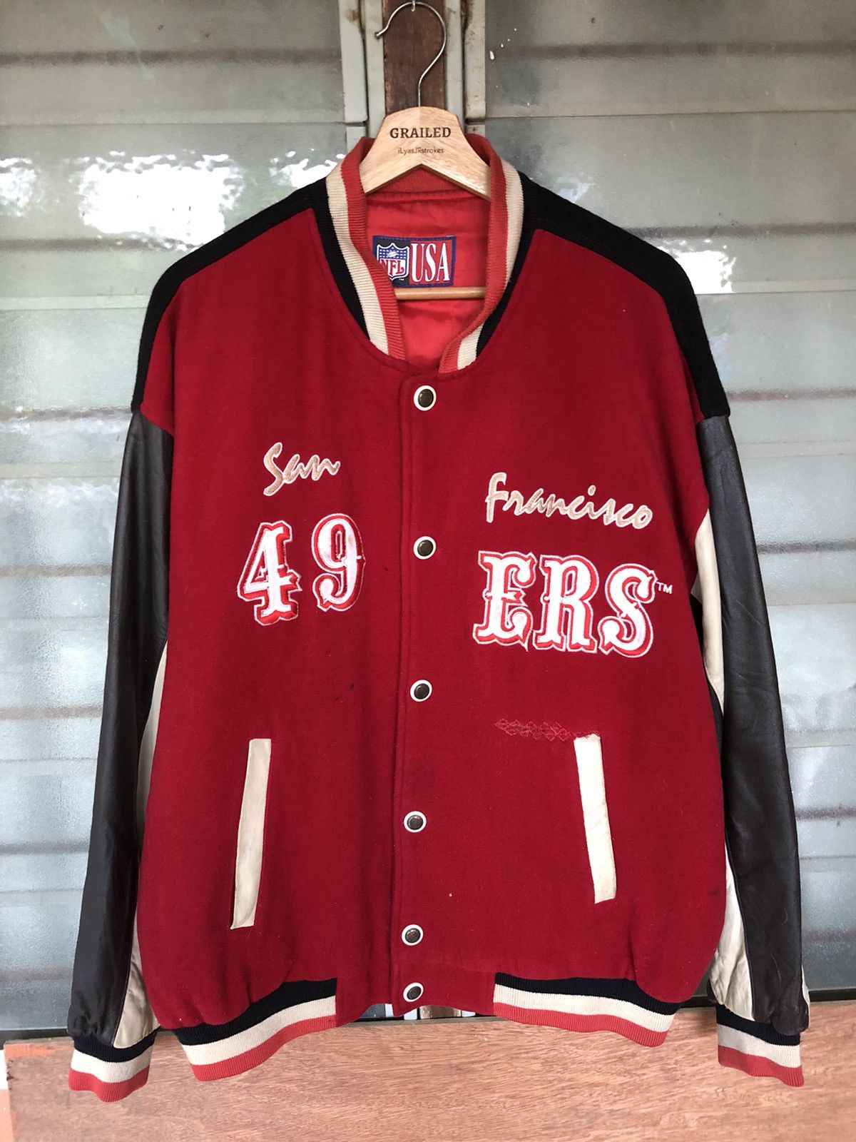 NFL Vintage 90's NFL USA 49ers Bomber Leather Jacket Size US L / EU 52-54 / 3 - 11 Thumbnail
