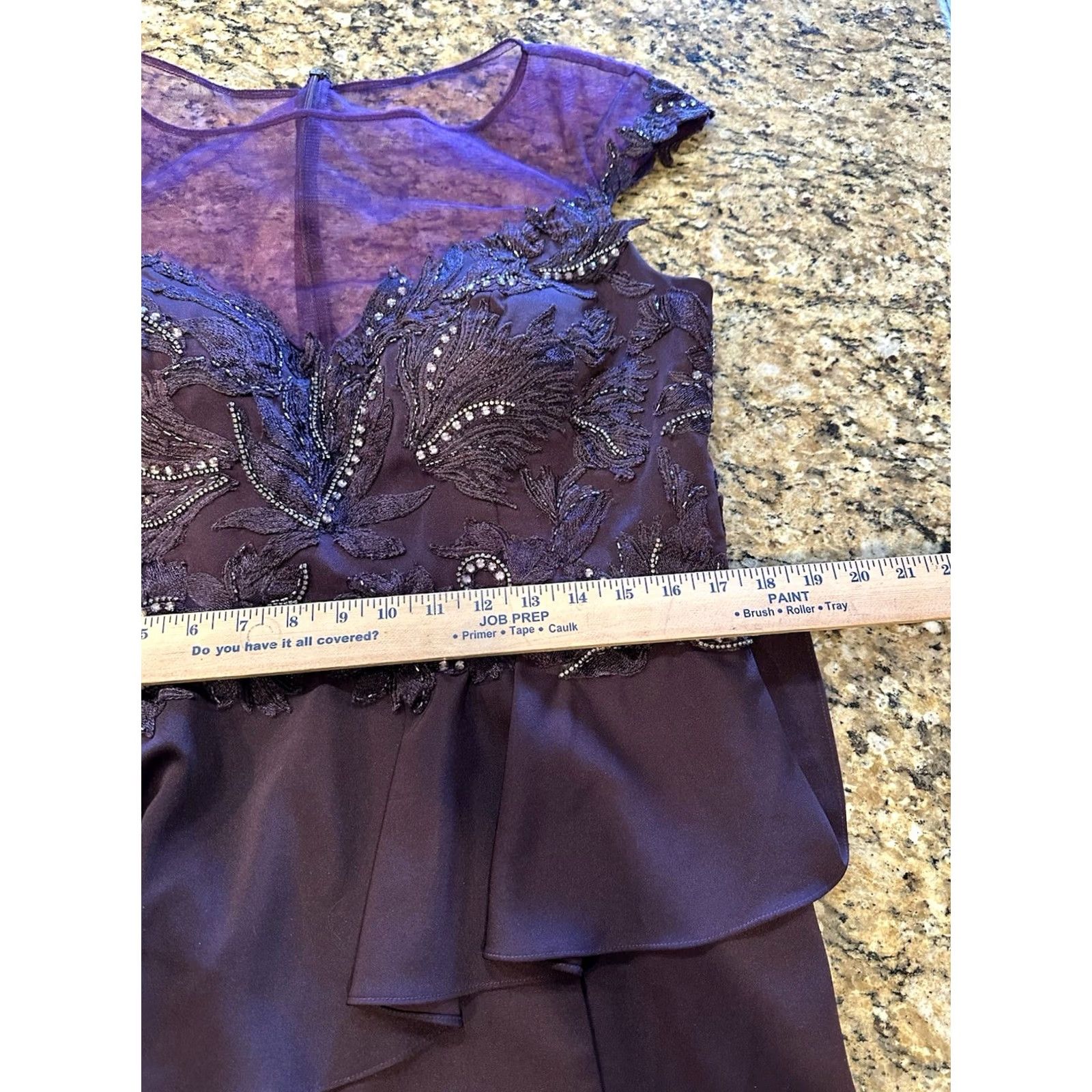 Vintage Feriani Beaded floral appliqué sheath gown illusion high neck plum sz 16 Women's Formal Wedding Long Purple Dresses Flower Size XXL / US 16-18 / IT 52-54 - 7 Thumbnail