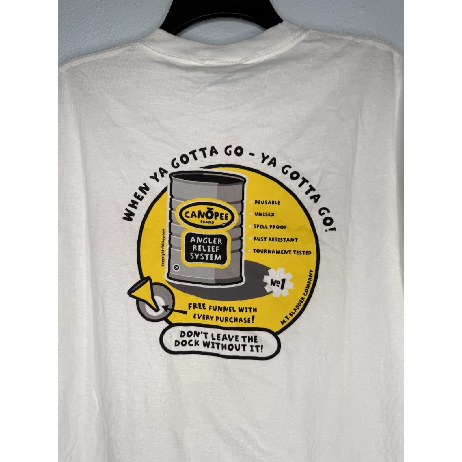 Vintage VINTAGE Fishboy T-Shirt Mens XL White Cotton Round Neck Short Sleeve Funny Can Of Pee Joke Florida Fish Boy Canopee NWT Size US XL / EU 56 / 4 - 5 Thumbnail