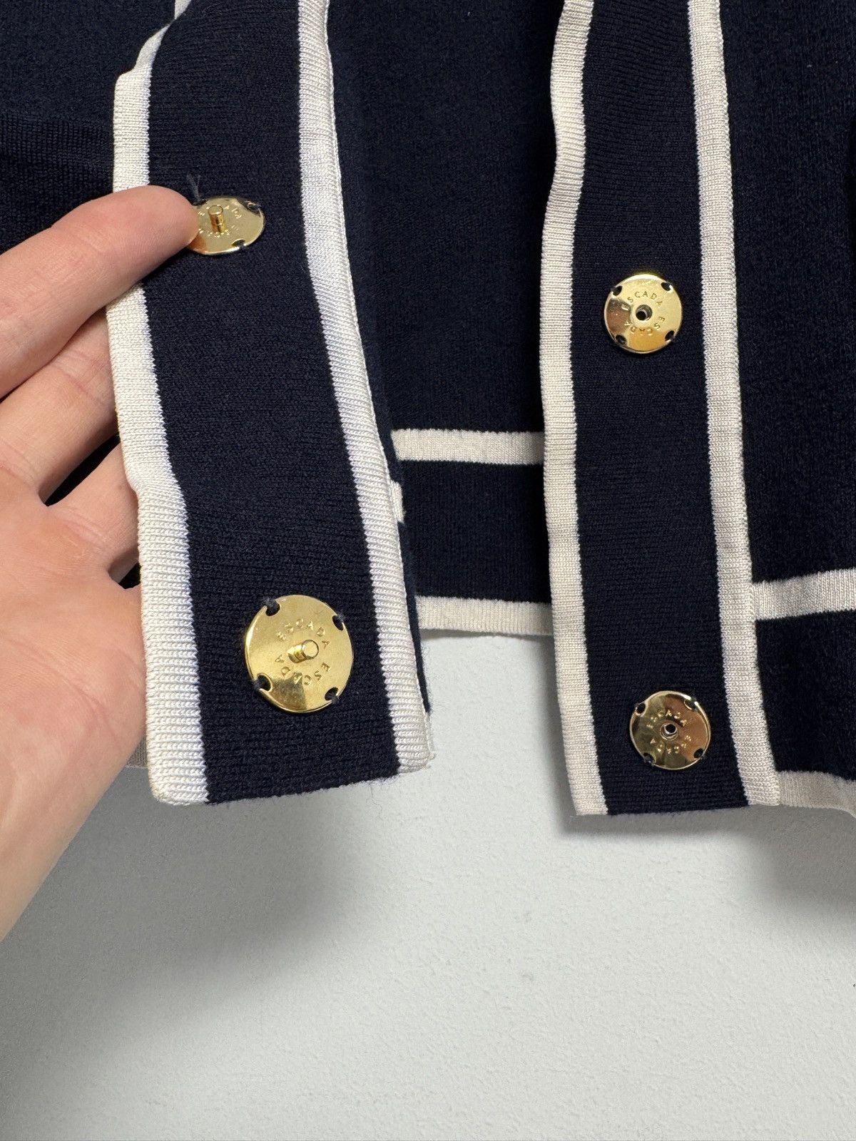 Escada ESCADA Stile Navy & White Tipped Cardigan Size Small NWT Size S / US 4 / IT 40 - 9 Thumbnail
