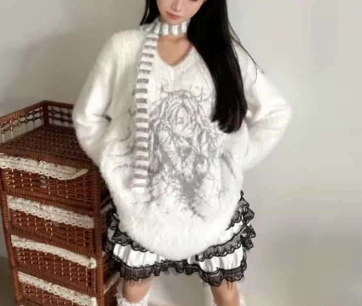 Japanese Brand Korean V-neck Loose Harajuku Knitted Pullovers Sweaters Size M / US 6-8 / IT 42-44 - 3 Thumbnail
