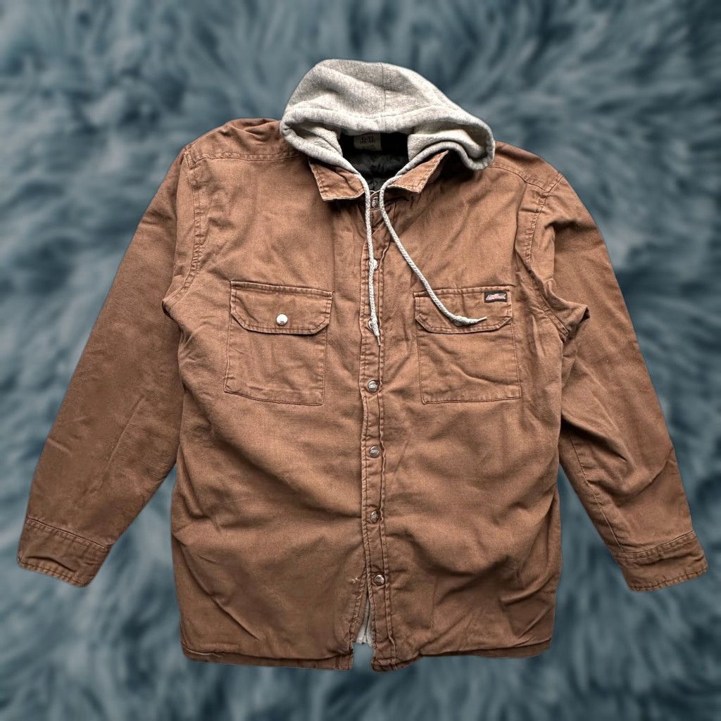 Dickies Dickies Duck Canvas Hooded Work Jacket Mens XL Brown Full Zip Snap Button Lined Size US XL / EU 56 / 4 - 1 Thumbnail