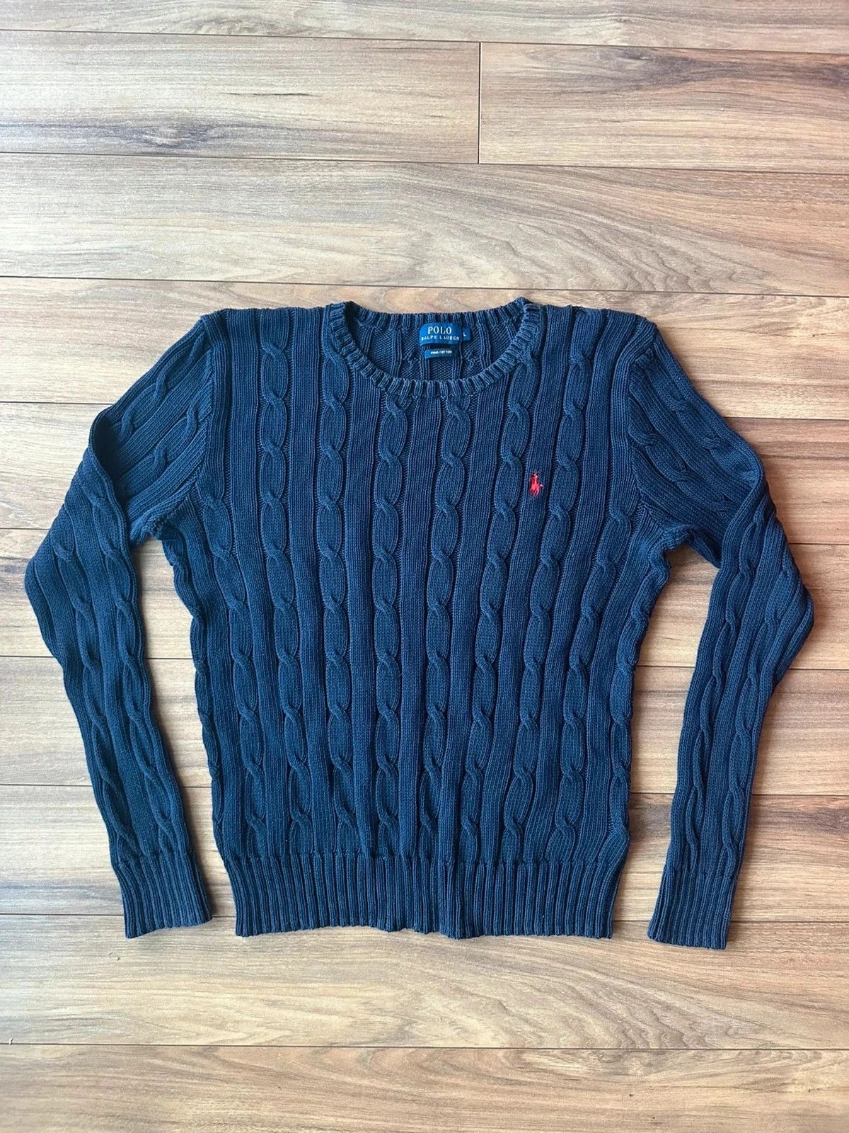 Polo Ralph Lauren Polo Ralph Lauren Cable Knit Sweater Navy Red Pony Size L / US 10 / IT 46 - 4 Thumbnail