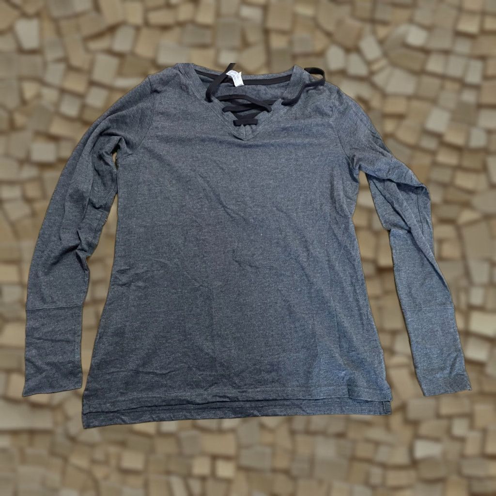 Olive Live and Tell Shirt Womens Large Gray Long Sleeve V-Neck Tie Up Shirt Size L / US 10 / IT 46 - 1 Thumbnail
