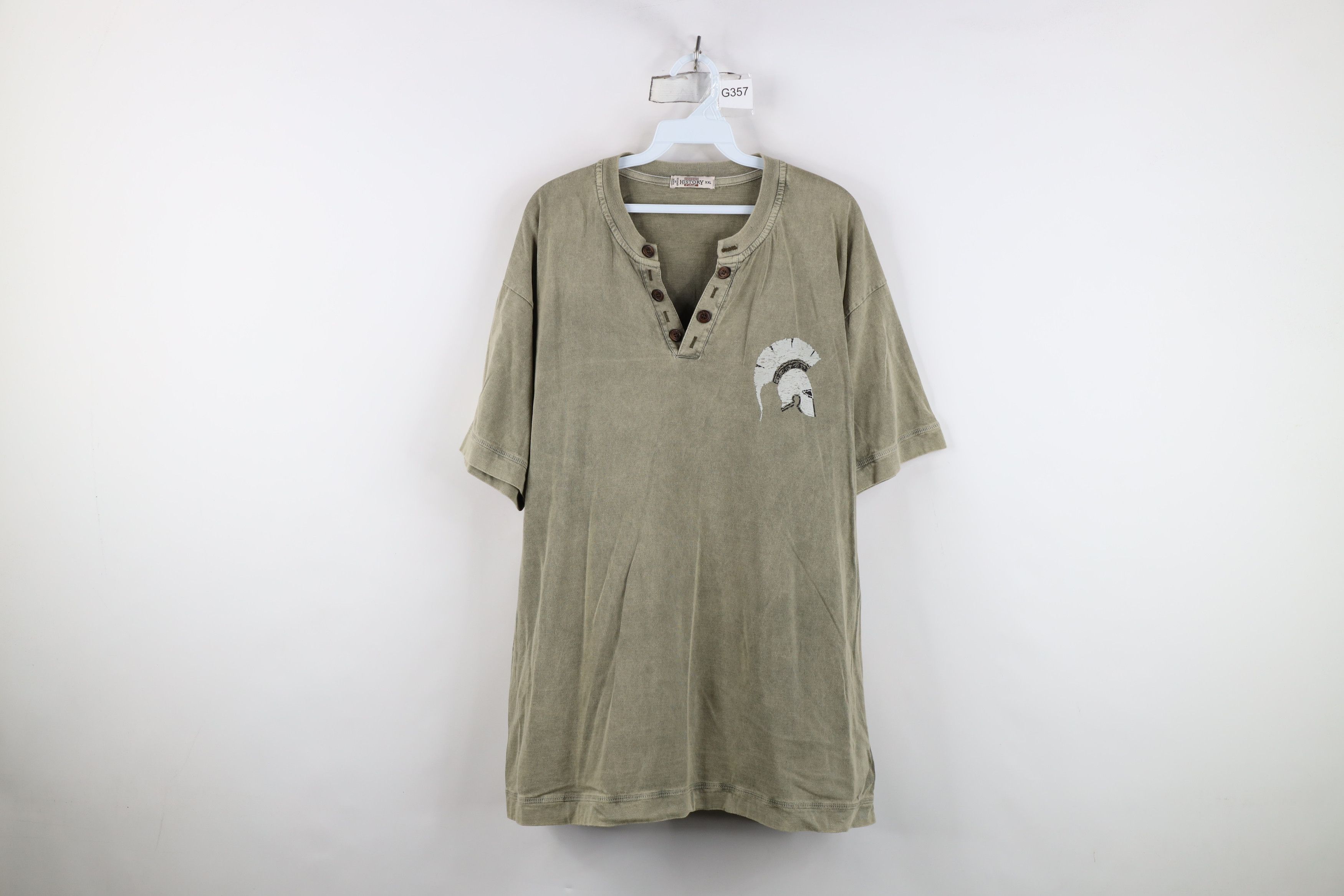 Vintage Vintage 90s Greece Spartan Helmet Henley T-Shirt Green Size US XXL / EU 58 / 5 - 1 Thumbnail