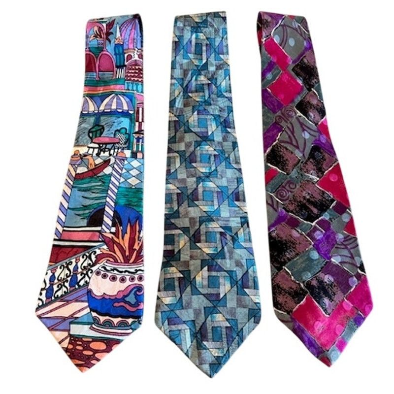 Hardy Amies Vintage Hardy Amies All Silk Ties Set of 3 1990s Savile Row Size ONE SIZE - 1 Thumbnail